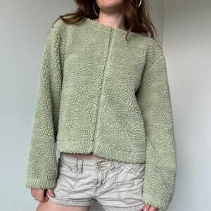 Prologue light green high pile fleece sherpa sweater